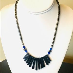 Dark Natural Black Hematite Bib Necklace Handmade